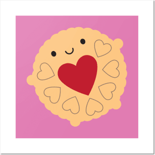 Kawaii Jammie Dodger Biscuit Posters and Art